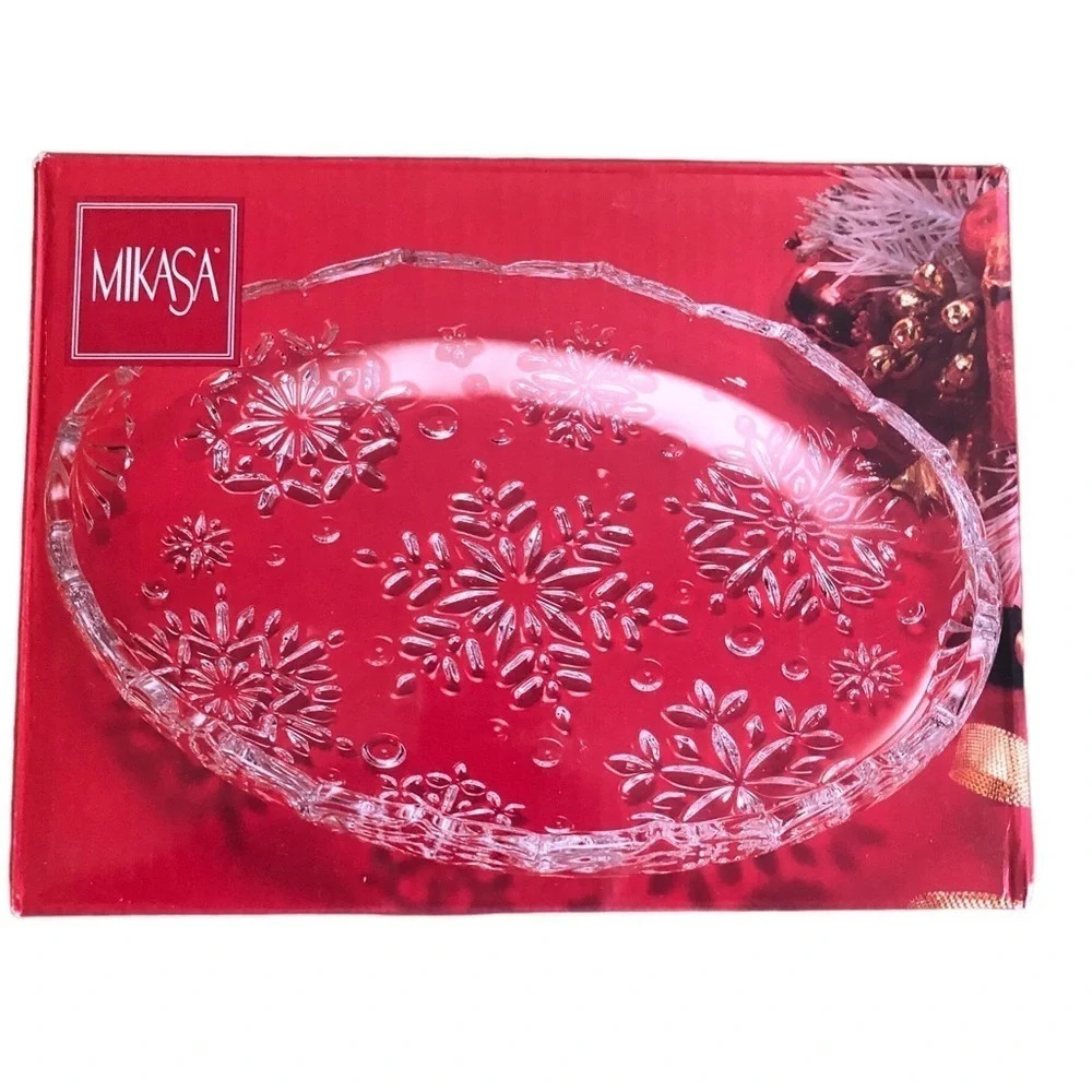 Vintage Mikasa Christmas snowflake Cut Glass Sweet Dish Holiday Serving platter